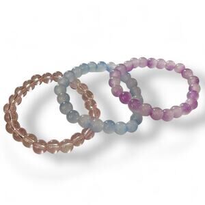 Purple  Blue Pink Bohemian Handmade Set Of 3 Stretch Bracelets